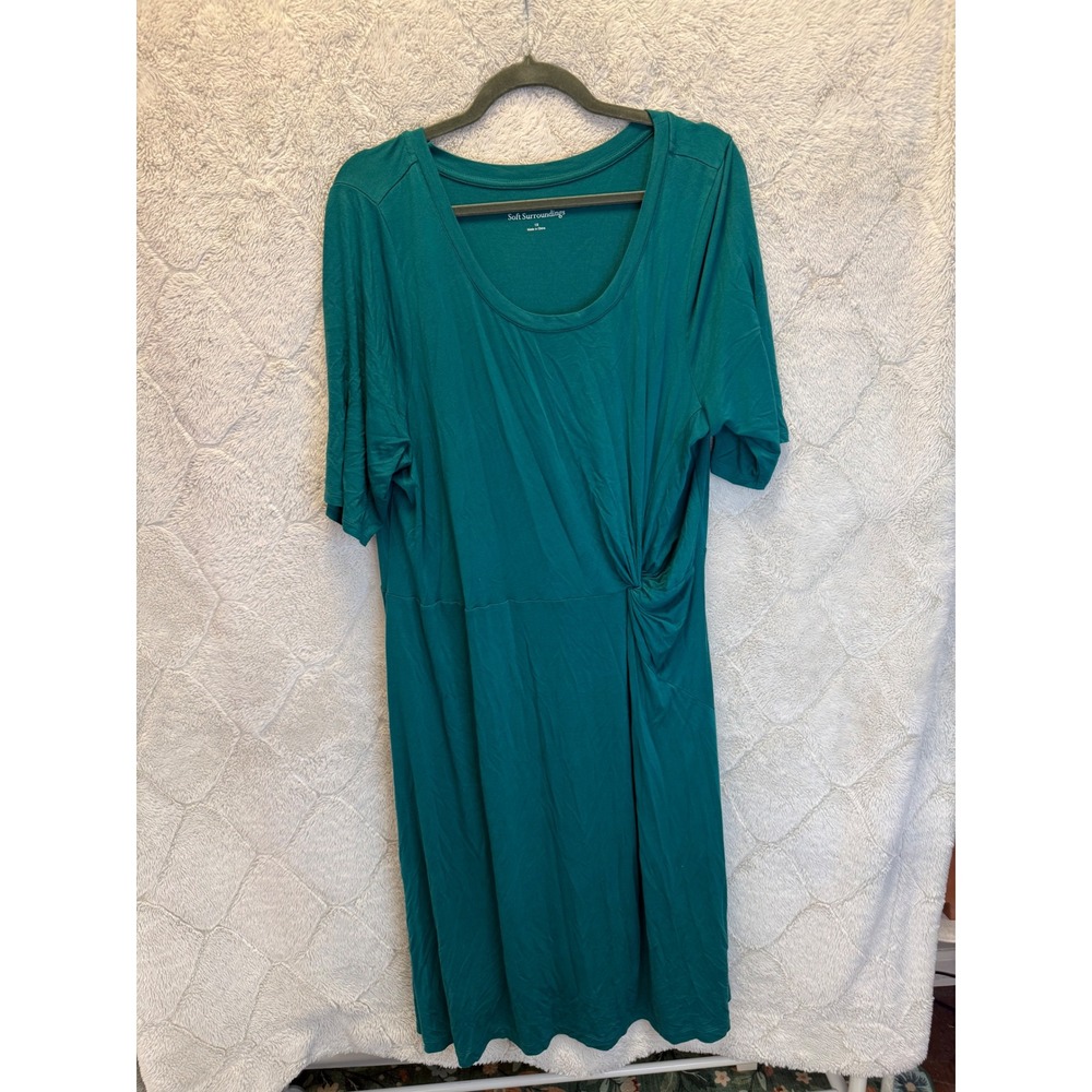 Soft Surroundings 1X Teal Green Twist Knot Midi Dress Stretch Jersey Plus Size